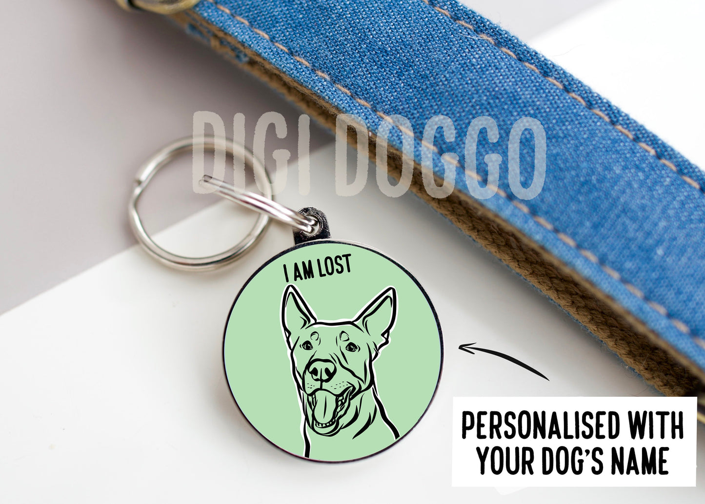 Australian Kelpie Outline ID Tag/ Personalised Dog Breed Face Metal Tag/ Cute Australian Kelpie Owner Gift/ Dog Lovers Gift/ Keepsake Gift