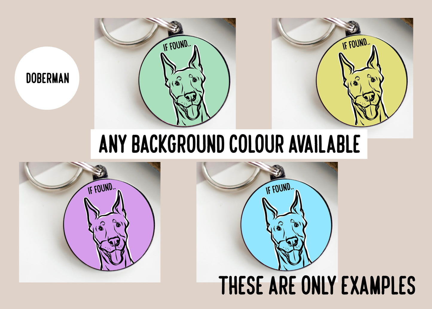 Doberman Outline ID Tag/ Dog Breed Line Drawing Collar Tag/ Personalised Circle ID Dog Collar Charm/ Bespoke Doberman Owner Gift