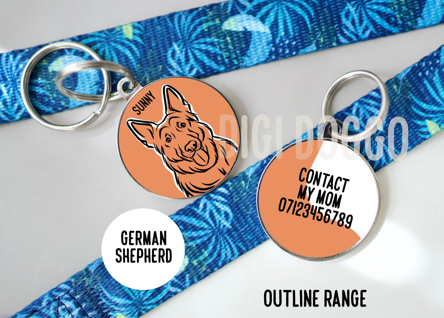 German Shepherd Outline ID Tag/ Personalised German Shepherd Face Circle Tag/ Customised Dog Breed Metal Tag/ Dog Lovers Keepsake Gift