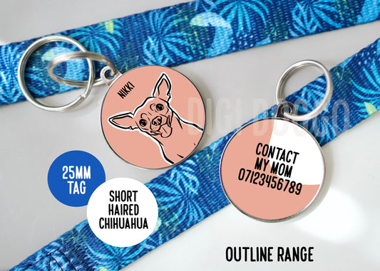 Chihuahua Outline ID Tag/ Personalised Circle ID Dog Tag/ Customised Chihuahua Portrait Tag/ Unique Chihuahua Owner Gift/ Pet Keepsake Gift