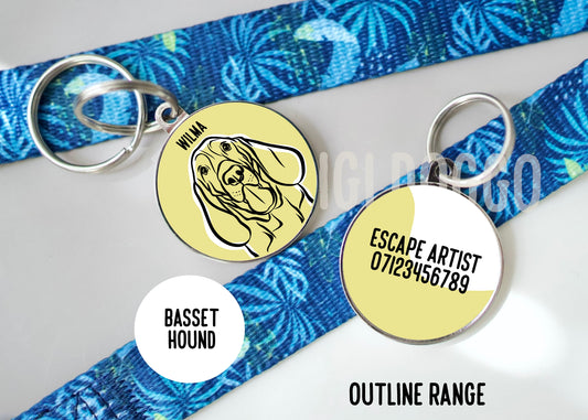 Basset Hound Outline ID Tag/ Personalised Basset Hound Portrait Outline Tag/ Minimalist Pet ID Charm/ Pet Keepsake Metal Tag/ Dog Lover Gift