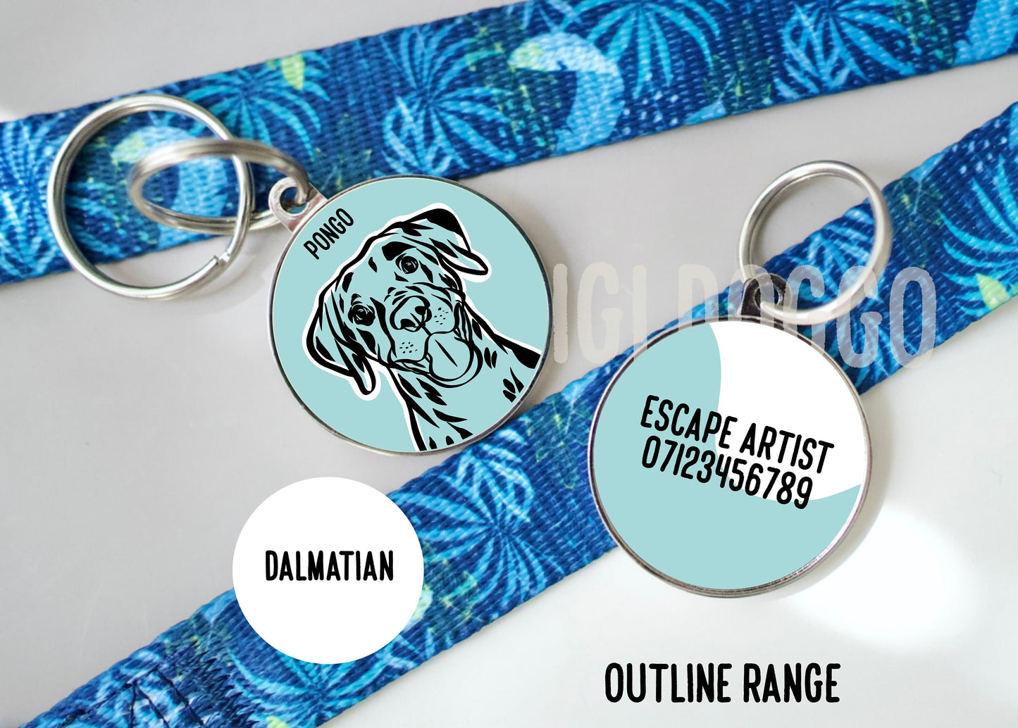 Dalmatian Outline ID Tag/ Dog Breed Line Drawing Collar Tag/ Trendy Pet Charm/ Customised Dalmatian Portrait Tag/ Pet Keepsake Gift