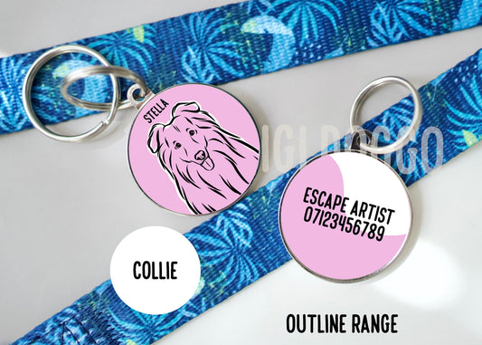 Collie Outline ID Tag/ Personalised Circle ID Dog Tag/ Customised Dog Breed Charm/ Trendy Collie Owner Gift/ Keepsake Collie Lover Gift