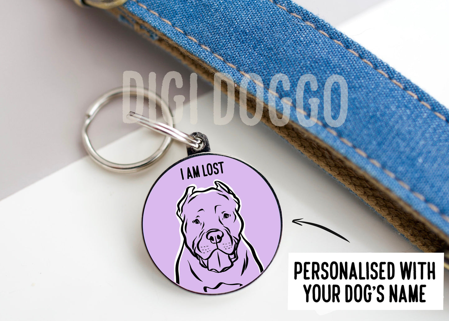 Pitbull Outline ID Tag/ Personalised Circle ID Dog Tag/ Pitbull Owner Gift/ Customised Dog Breed Line Drawing Collar Tag/ Bespoke Dog Tag