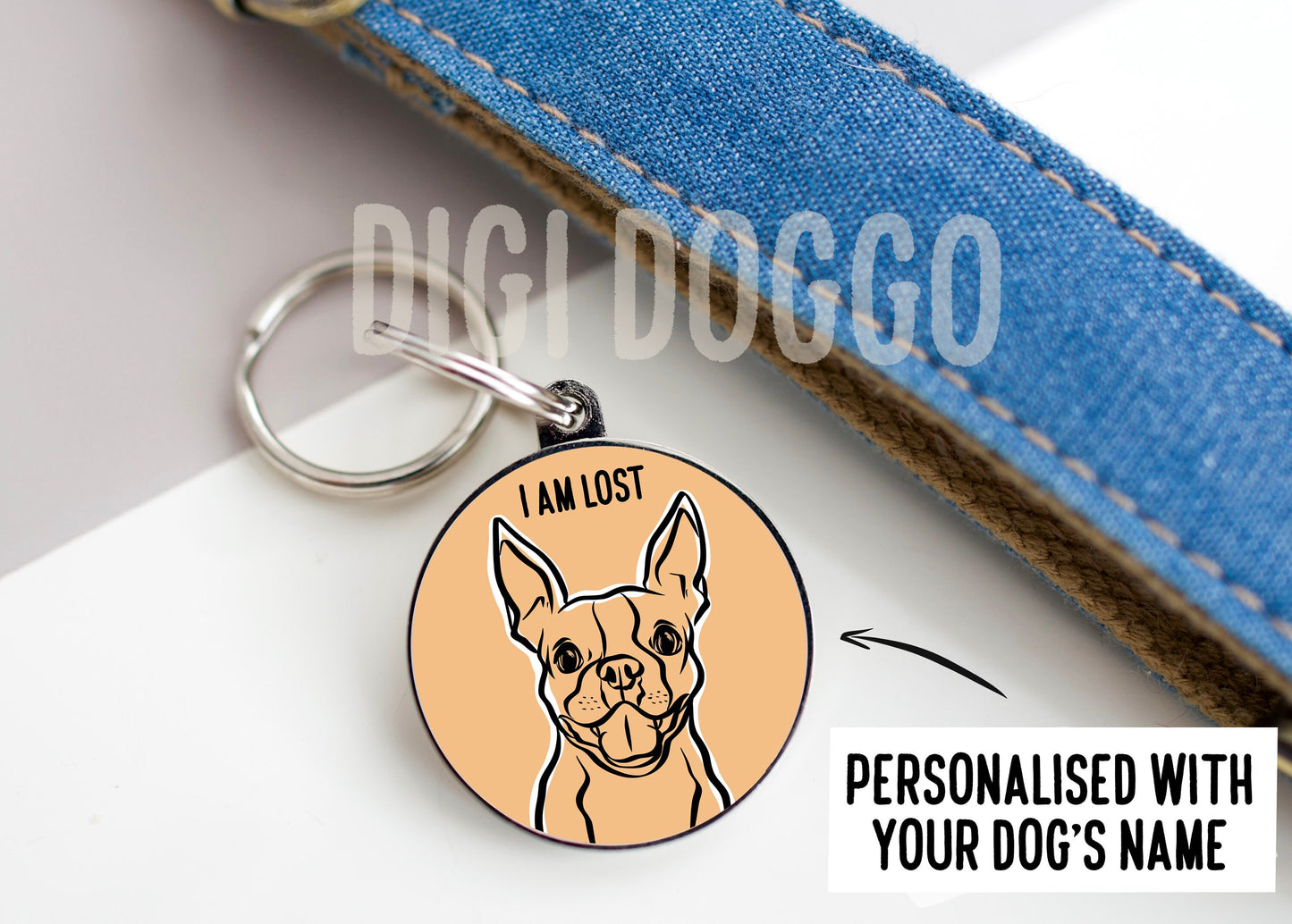 Boston Terrier Outline ID Tag/ Customised Dog Portrait Tag/ Dog Owner Collar Charm Gift/ Bespoke Boston Terrier Lover gift/Pet Keepsake Gift