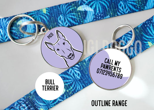 Bull Terrier Outline ID Tag/ Dog Breed Collar Tag/ Custom Pet Name ID Tag/ Personalised Bull Terrier Lover Gift/ Bespoke Bully Breed Dog Tag