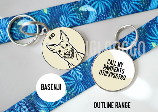 Basenji Outline ID Tag/ Dog Breed Line Drawing Collar Tag/ Pet Name Identity Tag/ Personalised Basenji Lover Gifts/ Bespoke Basenji Dog Tag