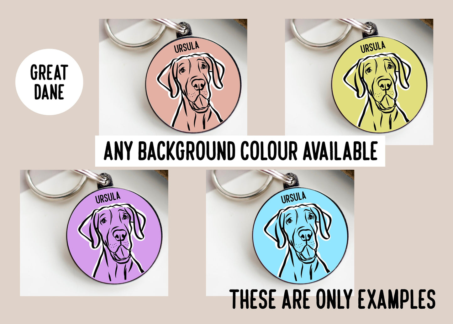 Great Dane Outline ID Tag/ Personalised Dog Outline Collar Tag/ Bespoke Great Dane Identity Metal Tag/ Customised Great Dane Portrait Gifts