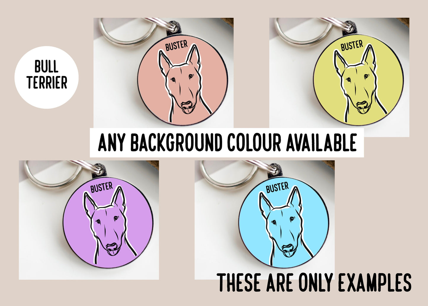 Bull Terrier Outline ID Tag/ Dog Breed Collar Tag/ Custom Pet Name ID Tag/ Personalised Bull Terrier Lover Gift/ Bespoke Bully Breed Dog Tag
