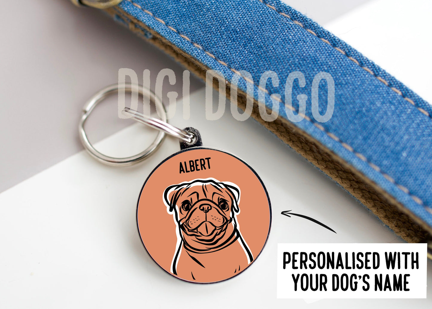 Pug Outline ID Tag/ Custom Pug Face Identity Metal Tag/Outline Dog Drawing Tag/ Dog Breed Tag/ Cute Pug Microchip Collar Tag/ Pug Owner Gift