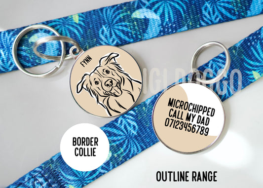Border Collie Outline ID Tag/ Personalised Border Collie Face Collar Tag/ Custom Pet Name Identity Tag/ Cute Dog Owner Gift/ Microchip Tag