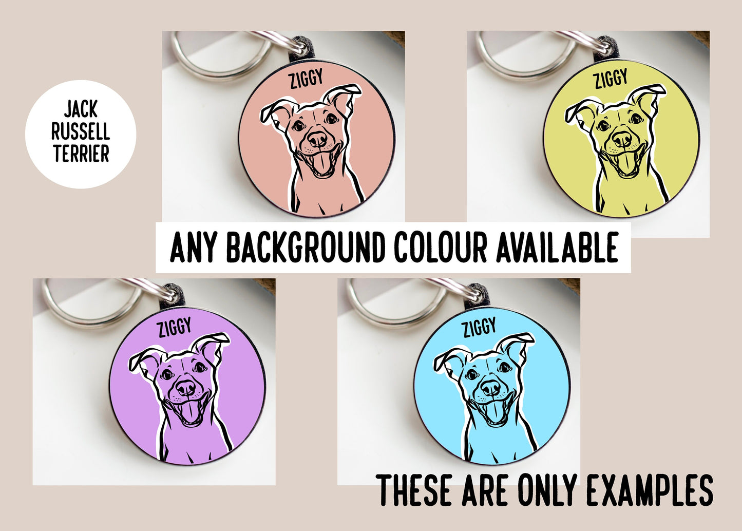 Jack Russell Terrier Outline Dog Tag/ Custom Jack Russell Face ID Tag/ Line Drawing Tag/ Dog Breed Identity Tag/ Pet Collar Bespoke Tag