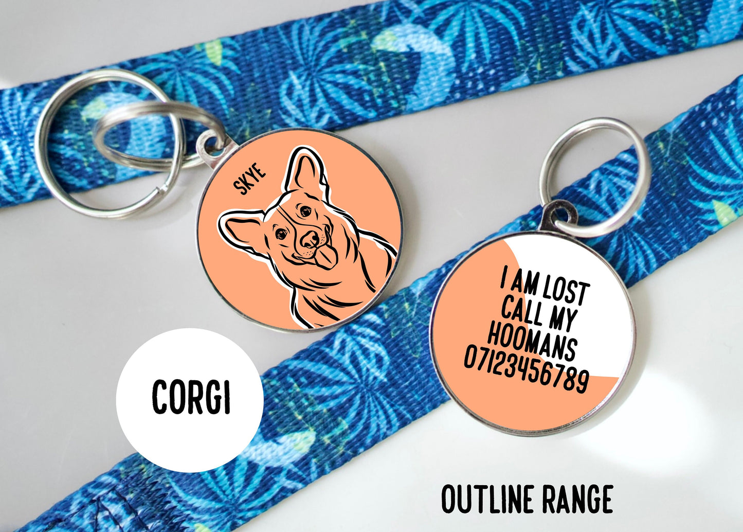 Corgi Face Outline Dog Tag/ Custom Corgi ID Metal Tag/ Line Art Dog Tag/ Dog Breed Illustration Tag/ Corgi Microchip Collar Tag/ Corgi Owner