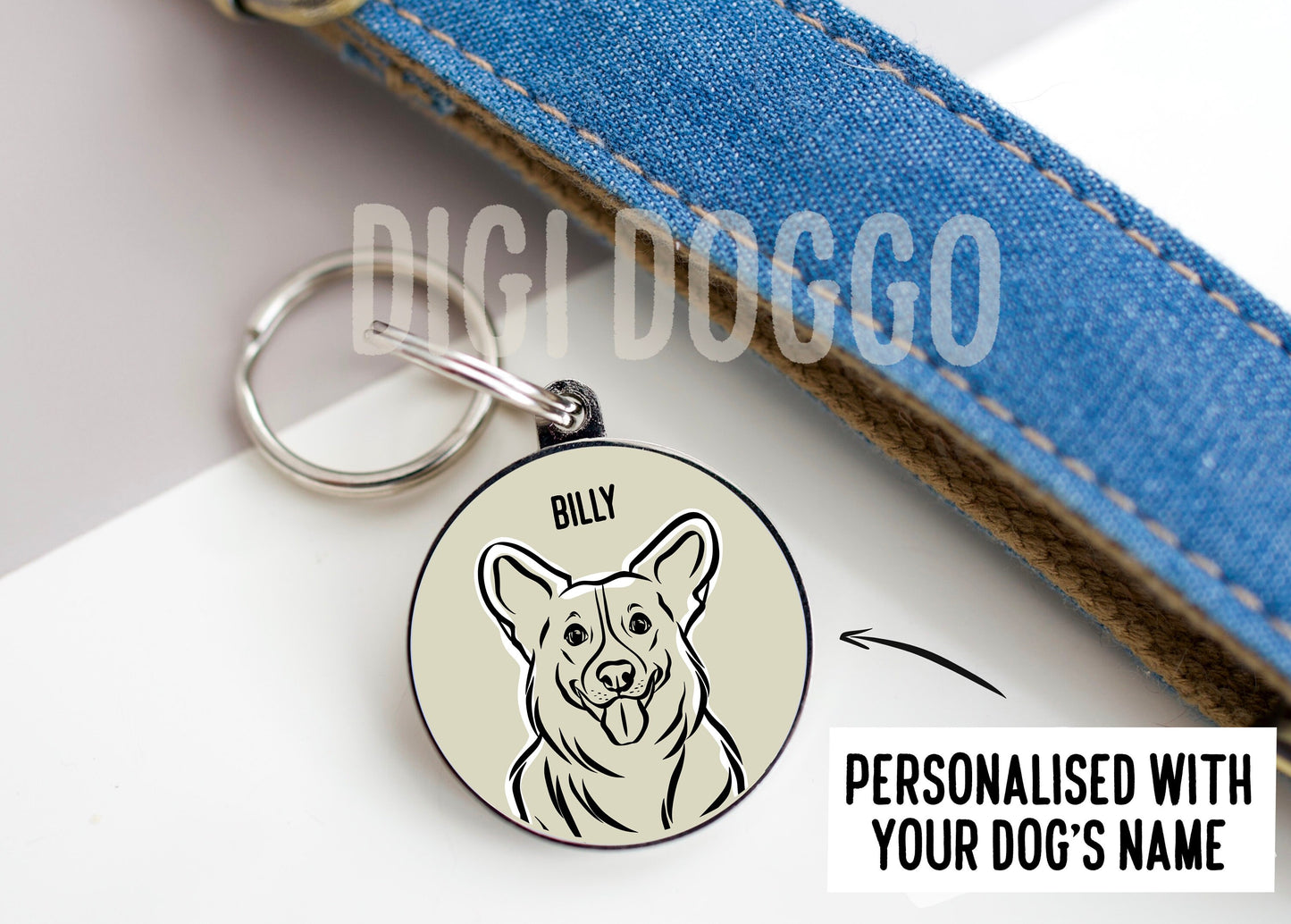 Corgi Face Outline Dog Tag/ Custom Corgi ID Metal Tag/ Line Art Dog Tag/ Dog Breed Illustration Tag/ Corgi Microchip Collar Tag/ Corgi Owner