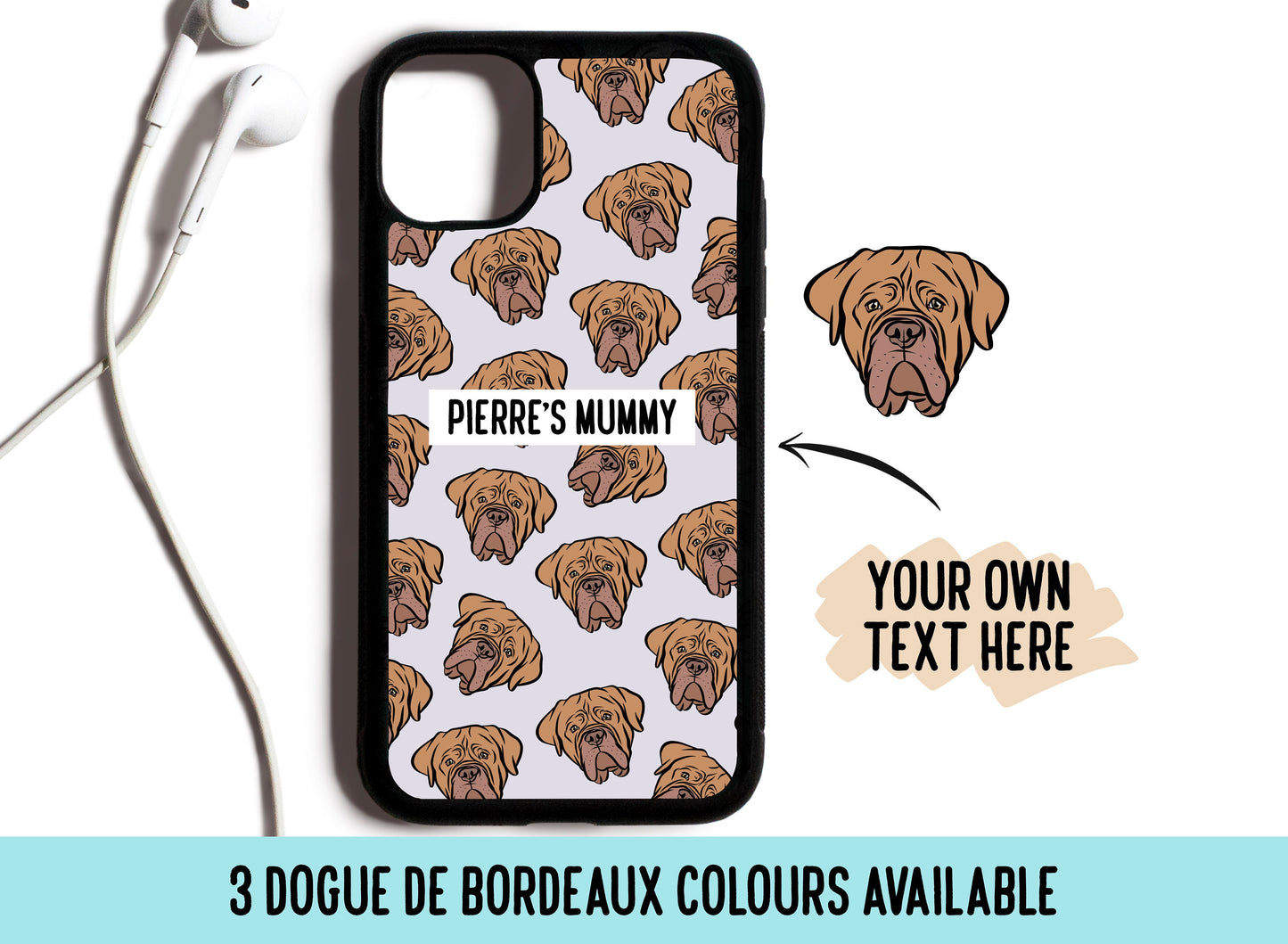 Dogue de Bordeaux Face Phone Case/ Personalised Dogue de Bordeaux Portrait Phone Case/ Fashionable Dog Case/ Dog Lover Memorial Art Present