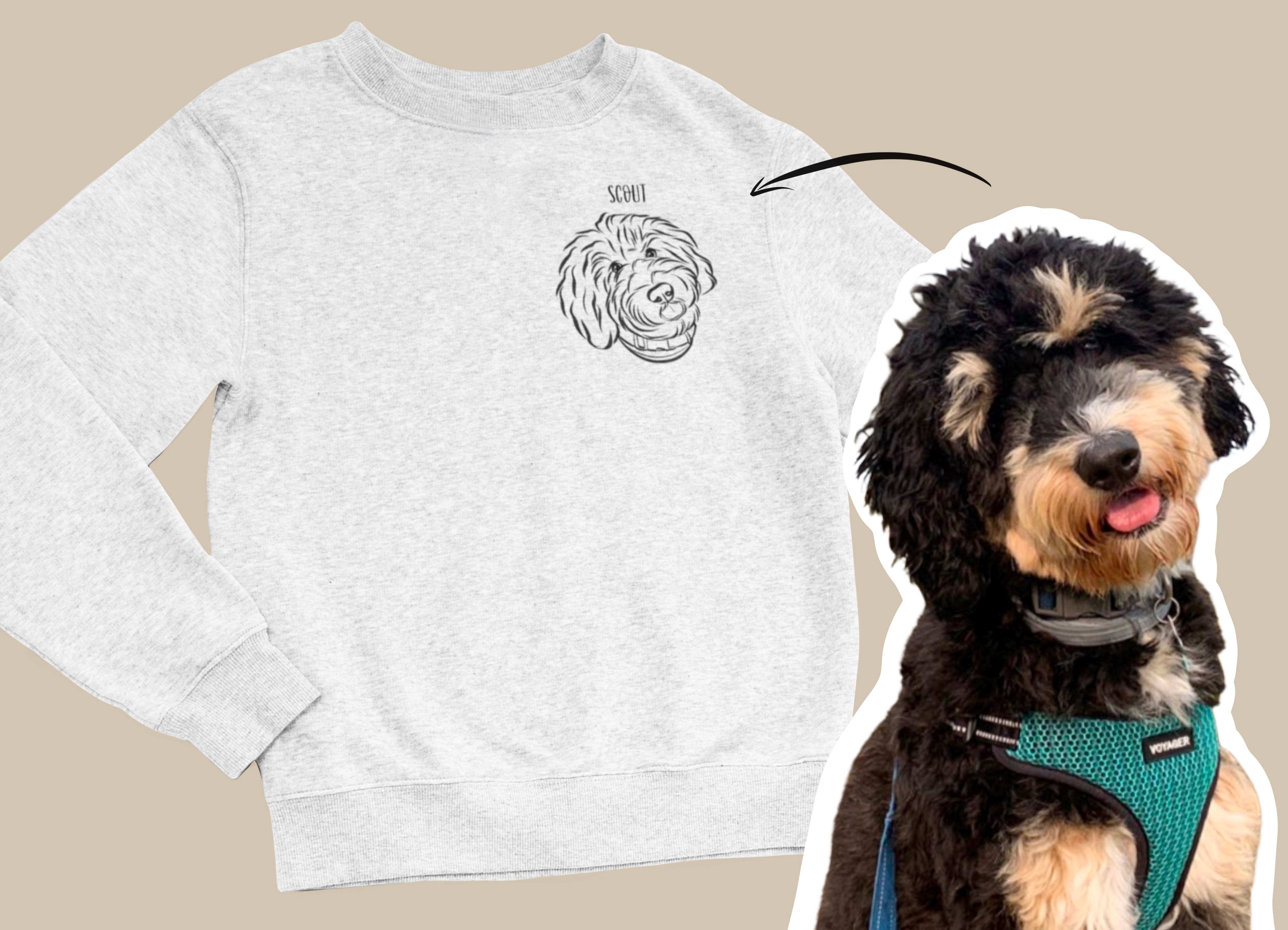 Outline Pet Portrait Sweatshirt Light Grey digidoggo