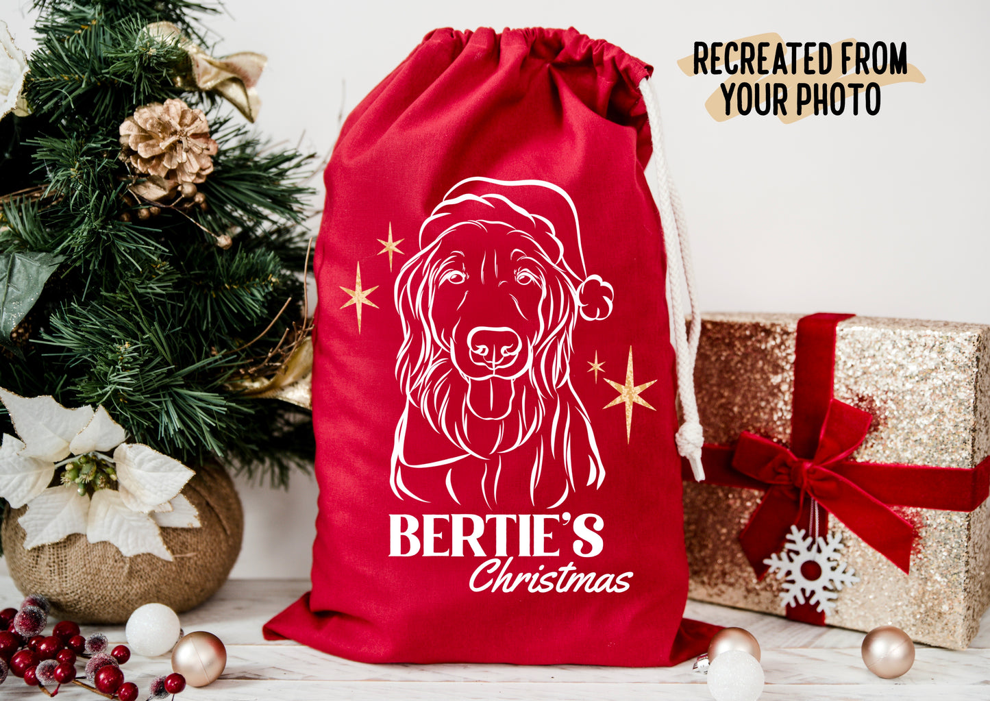 Pet Portrait Christmas Sack (Red)