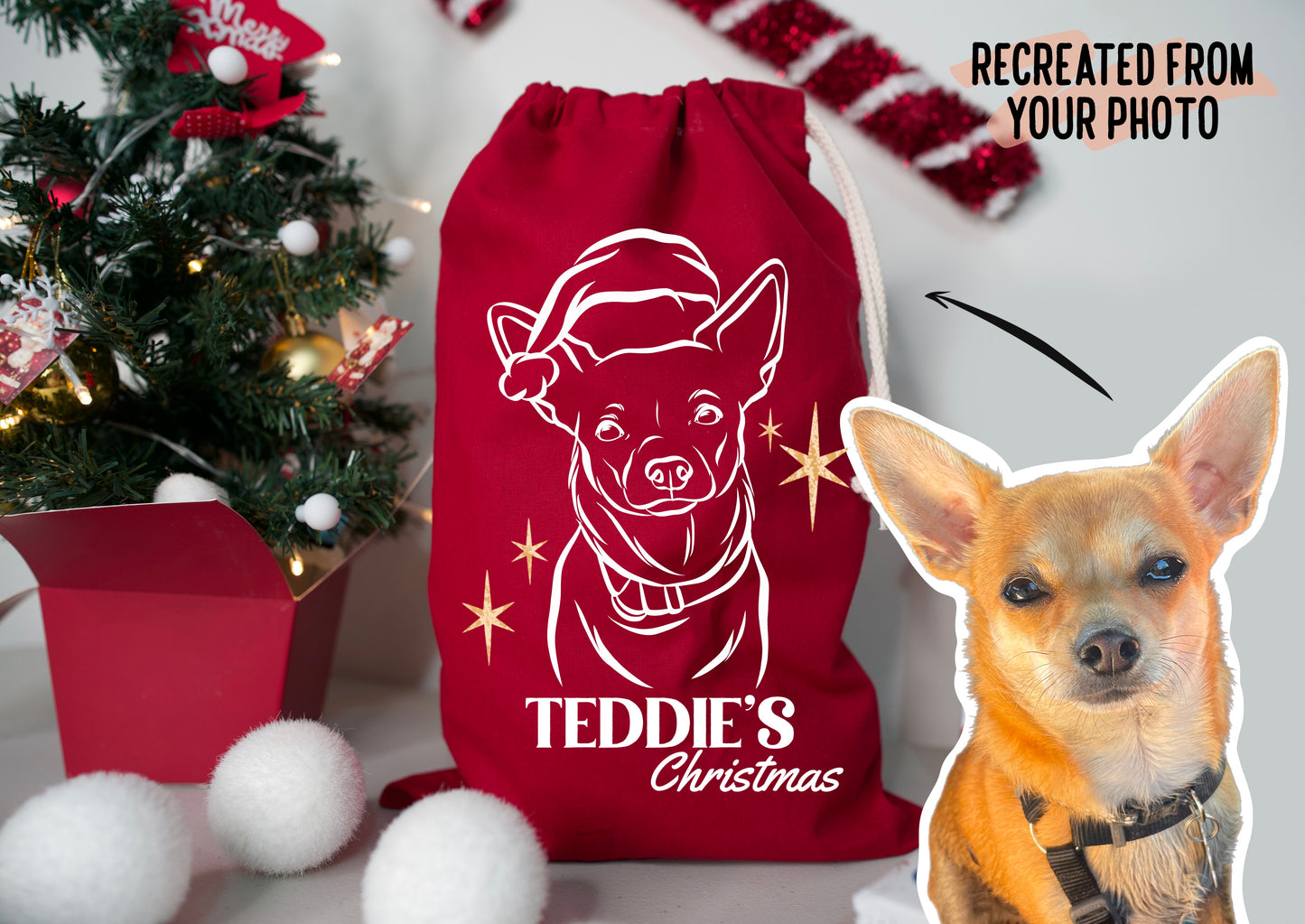 Pet Portrait Christmas Sack (Red)