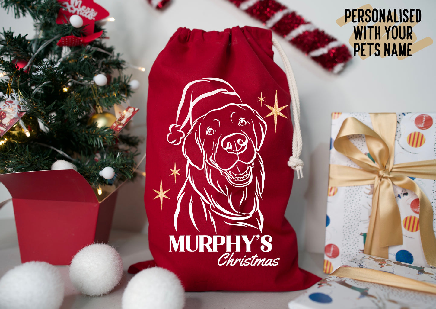 Pet Portrait Christmas Sack (Red)