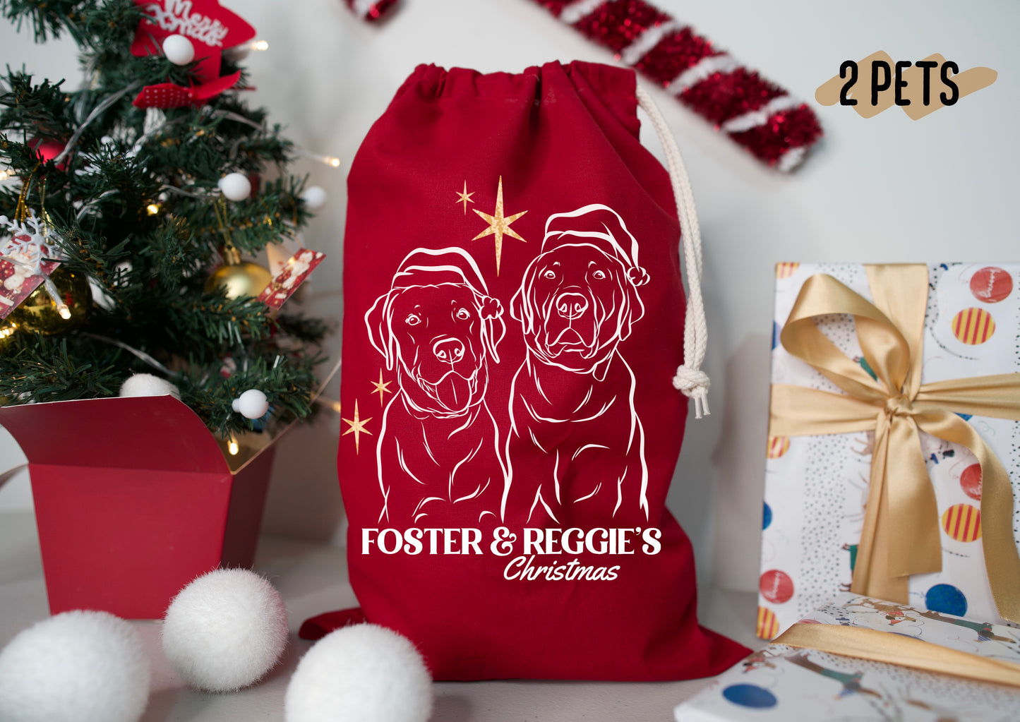 Pet Portrait Christmas Sack (Red)