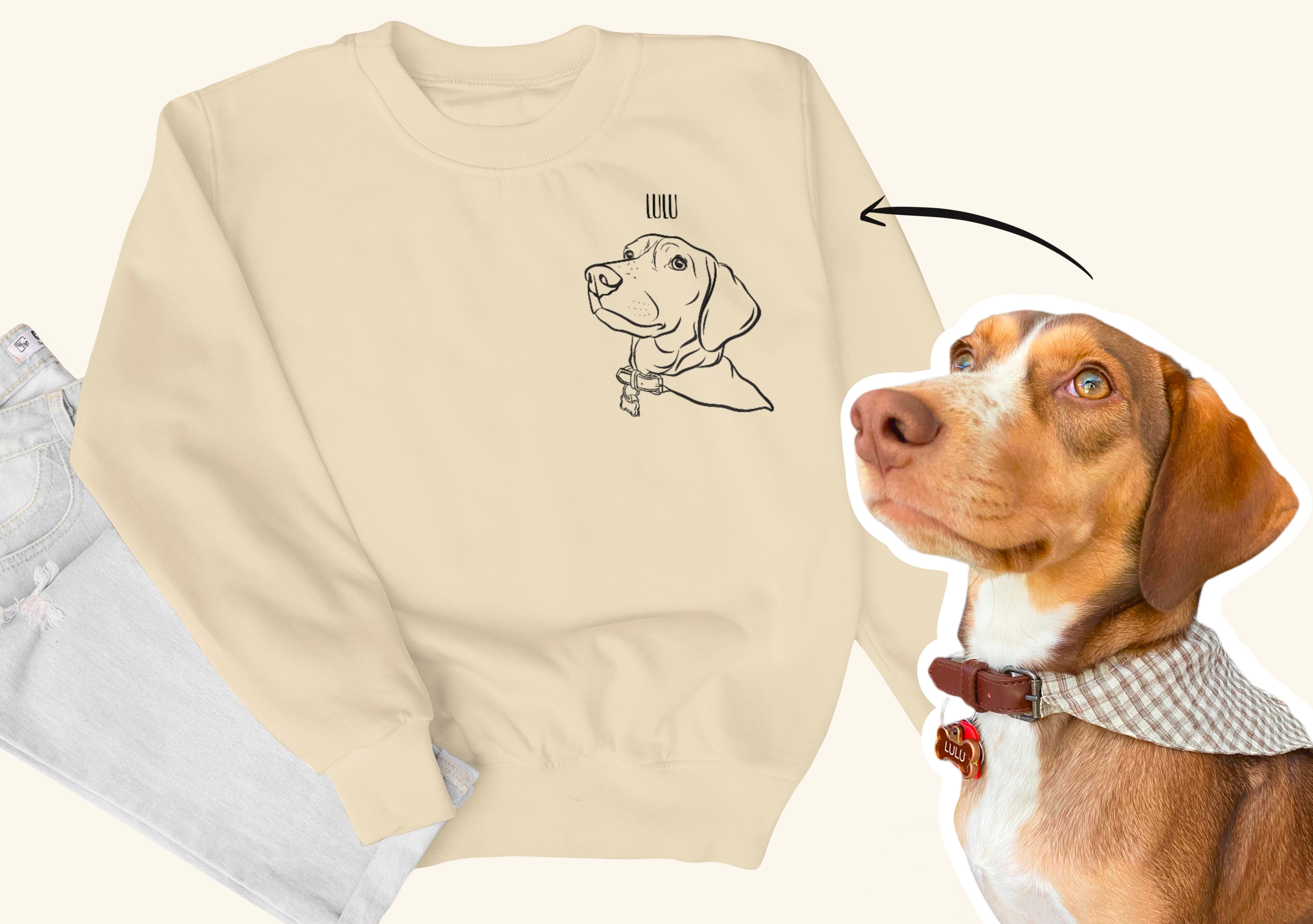 Outline Pet Portrait Sweatshirt Beige digidoggo